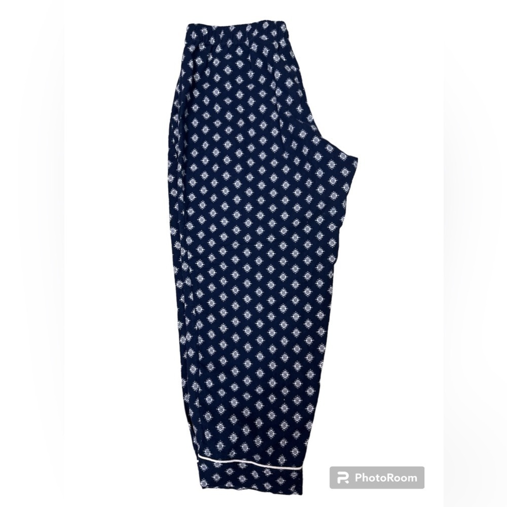 Liz Claiborne Cotton Navy w White Diamond Shapes Snowflake Straight Leg PJ 2X